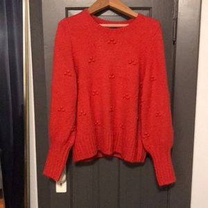 GAP Red Wool Blend Puff Sleeve Sweater Sz L Tall
